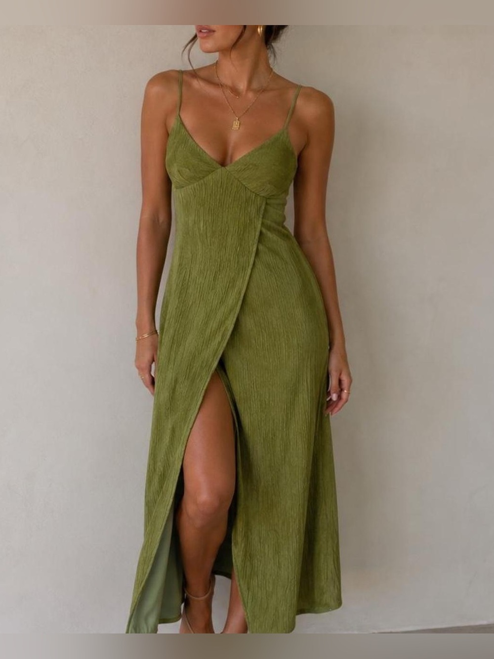 Lulu's Olive Green Midi Wrap Dress